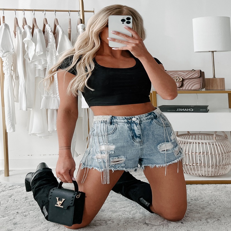 distressed denim shorts