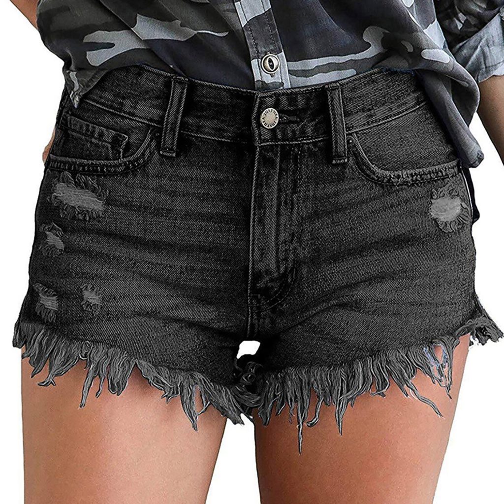 black ripped jean shorts